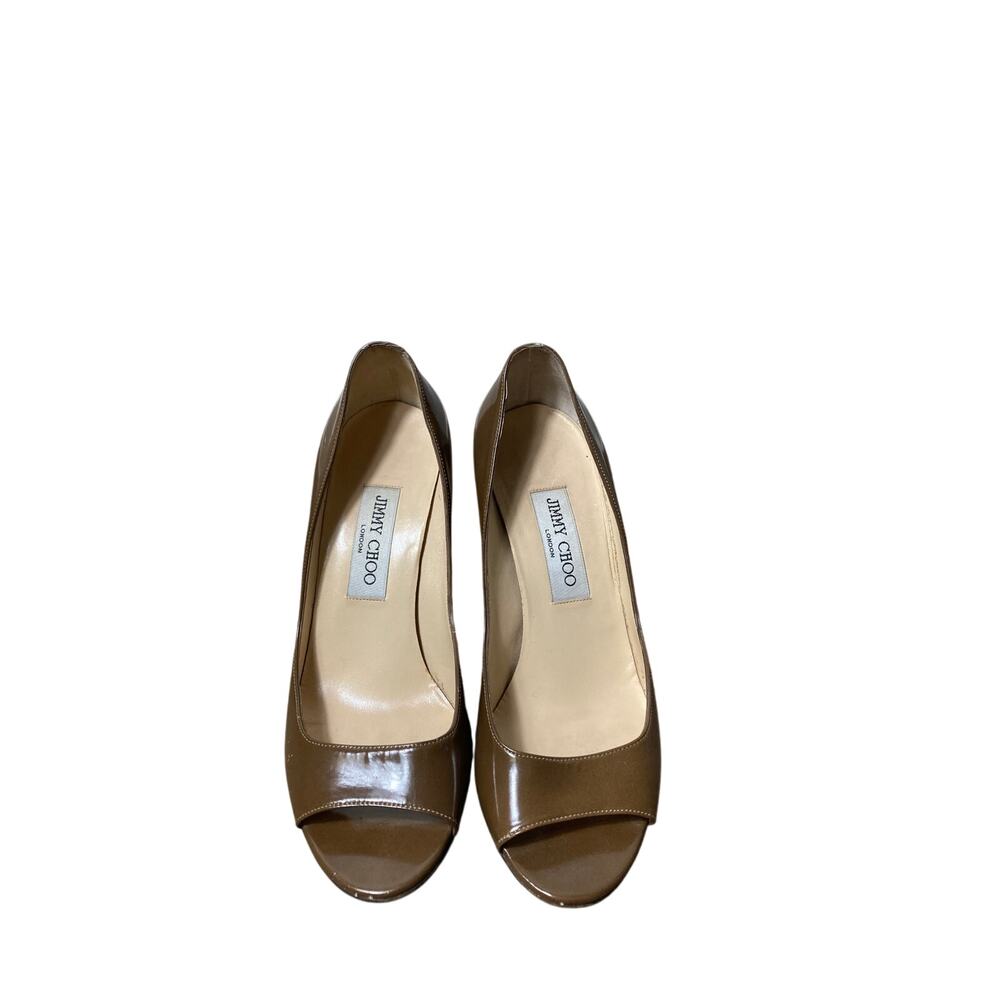 Jimmy Choo Brown Leather peep Toe High Heel Sz 38